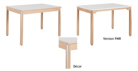 Table KERIA 4 pieds en hêtre massif 
Plusieurs dimensions et types de plateaux au choix