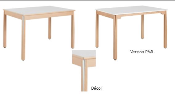 Table KERIA 4 pieds en hêtre massif 
Plusieurs dimensions et types de plateaux au choix
Pieds et feuillure laqué de la même couleur.