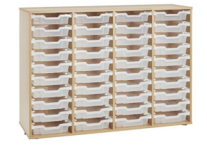 Meuble 1 colonne MANDI  sans porte sur patins + 4 colonnes de bacs transparents