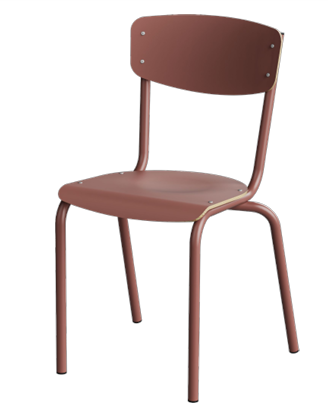 Chaise ESSENS Édition. T3 à T6
Assise et dossier en hêtre mulitplis ép.8 mm recouvert d'une feuille de stratifié ép.10/10ème.
Dossier et assise en applique sur la structure.
Structure époxy suivant notre nuancier.
Garniture stratifié U502 ou U960 ou U335 ou U604.