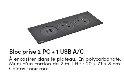 Bloc prise 2PC + USB A/C-Noir-DISQ'IN