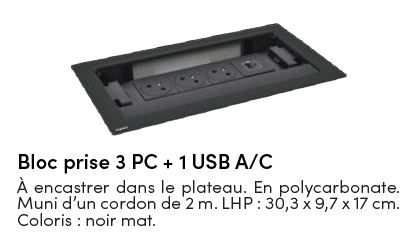Bloc prise 3PC + USB A/C-Noir-FLIP UP