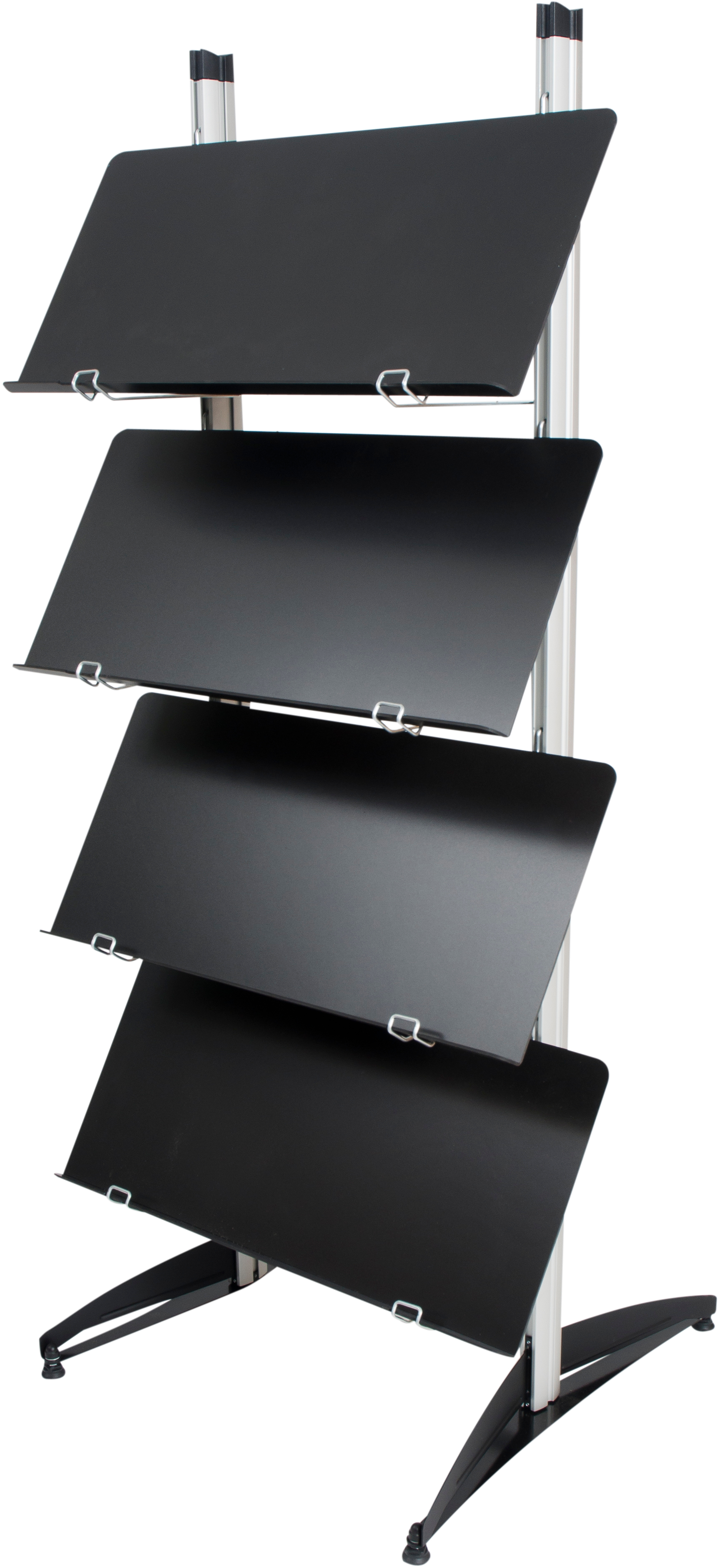 Présentoir NEKHAR - tablettes noires en PVC expansé.